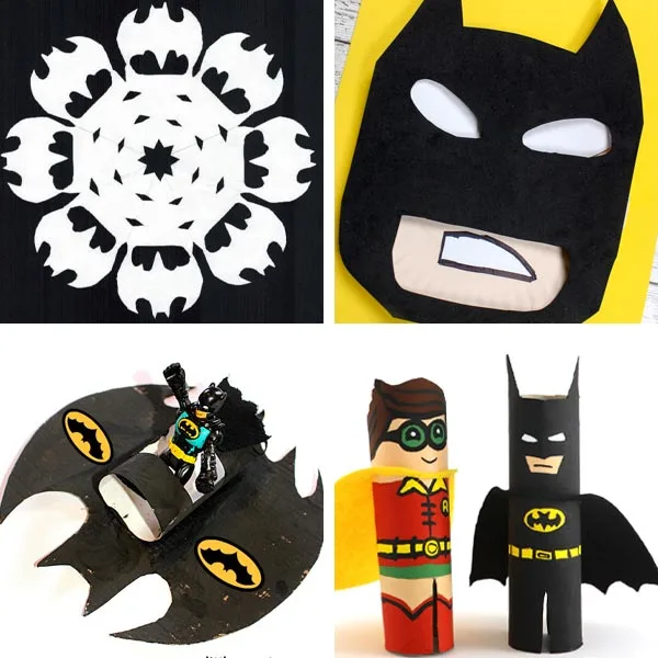 Batman crafts: Batman snowflake, paper plate Batman, Batmobile project and Batman and Robin craft for kids