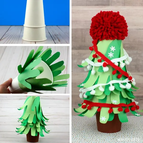 collage of the handprint Christmas tree project