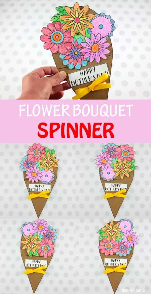Flower bouquet spinner project for children to create for mom on Mother's Day