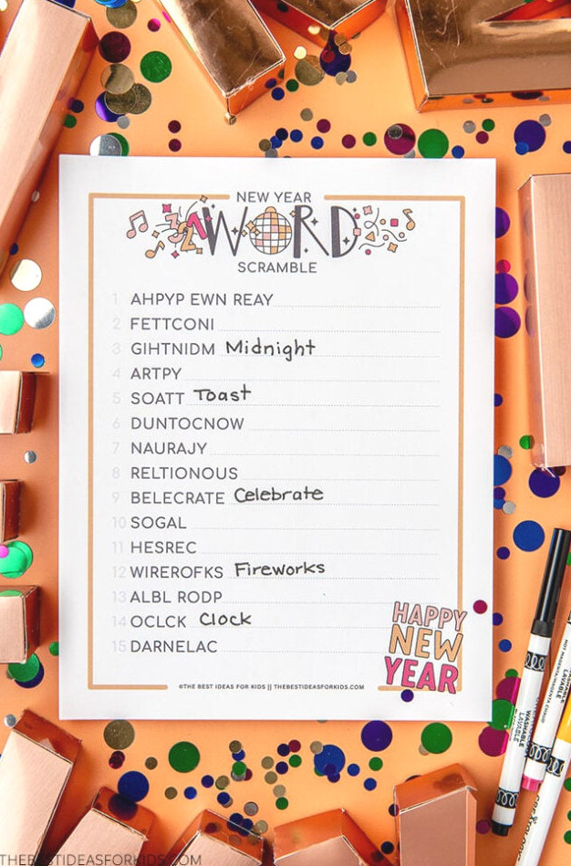 Printable New Year's Eve Word Scramble