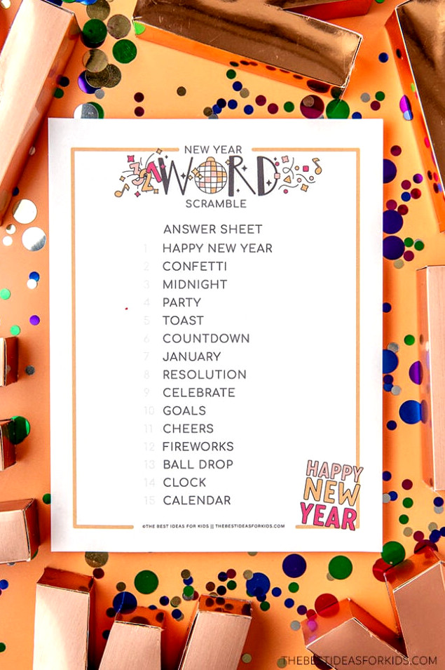 New Years Word Scramble Solutions