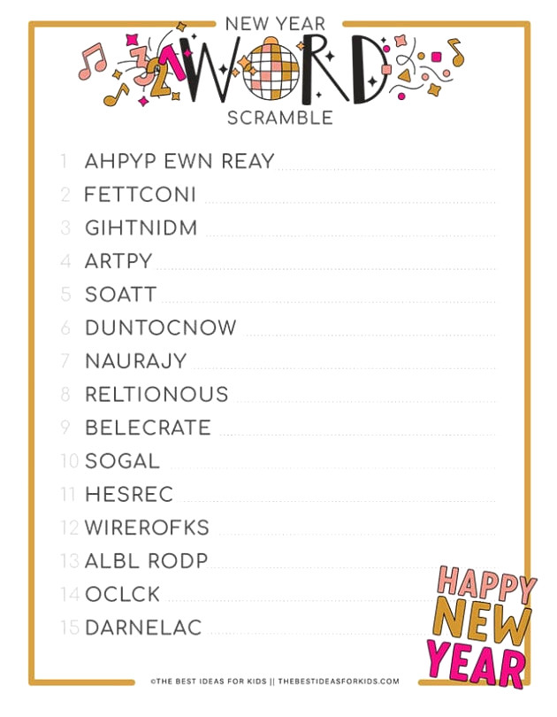 Free Printable New Years Word Scramble