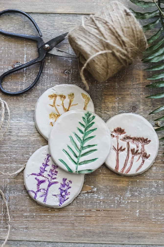 air-dry botanical imprint coaster set