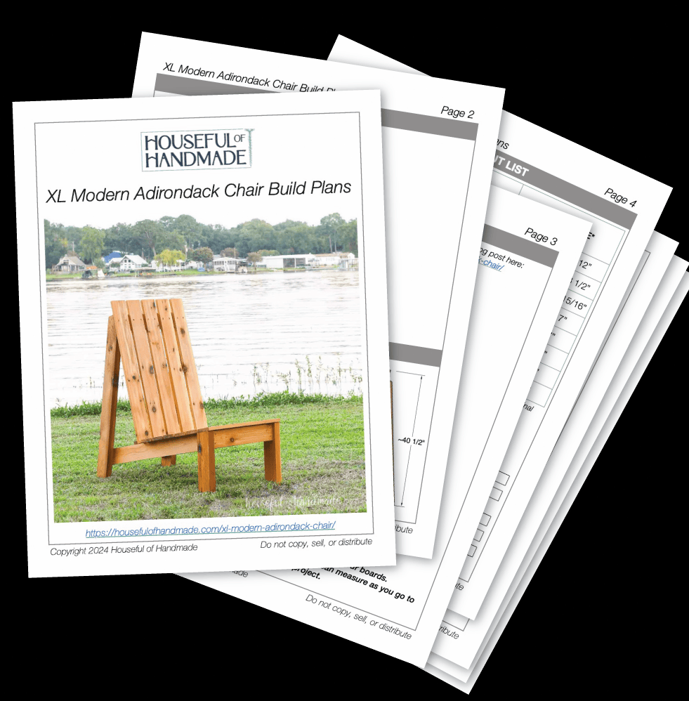 PDF plans for a contemporary Adirondack outdoor chair designed for tall individuals.