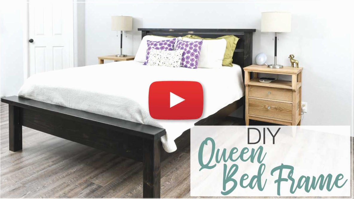Thumbnail for a queen bed video tutorial showing a play button. 