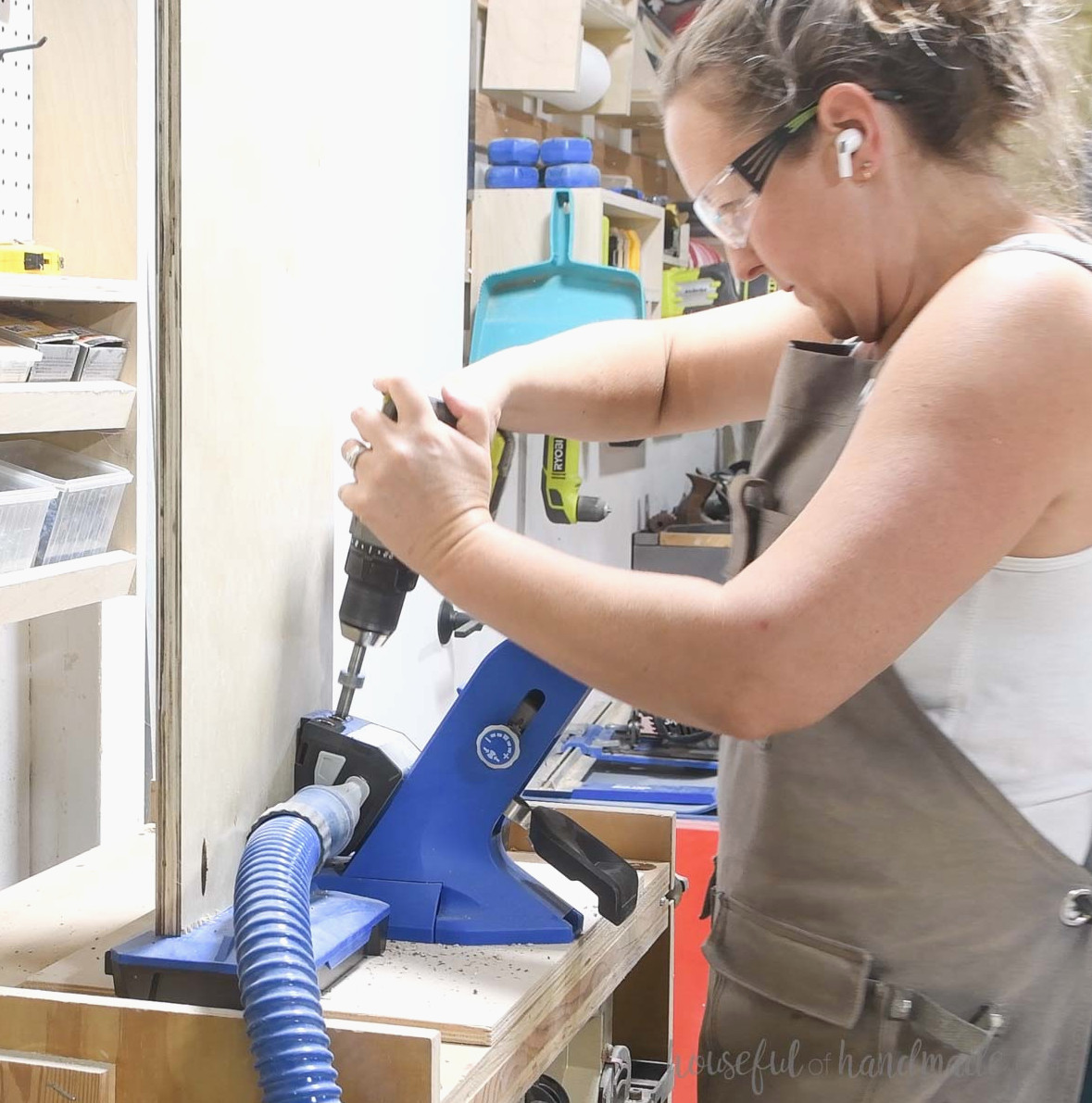 Drilling pocket holes in plywood with the Kreg 720Pro jig.