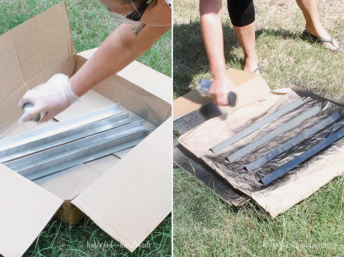 Using primer and black paint to spray the aluminum angle.