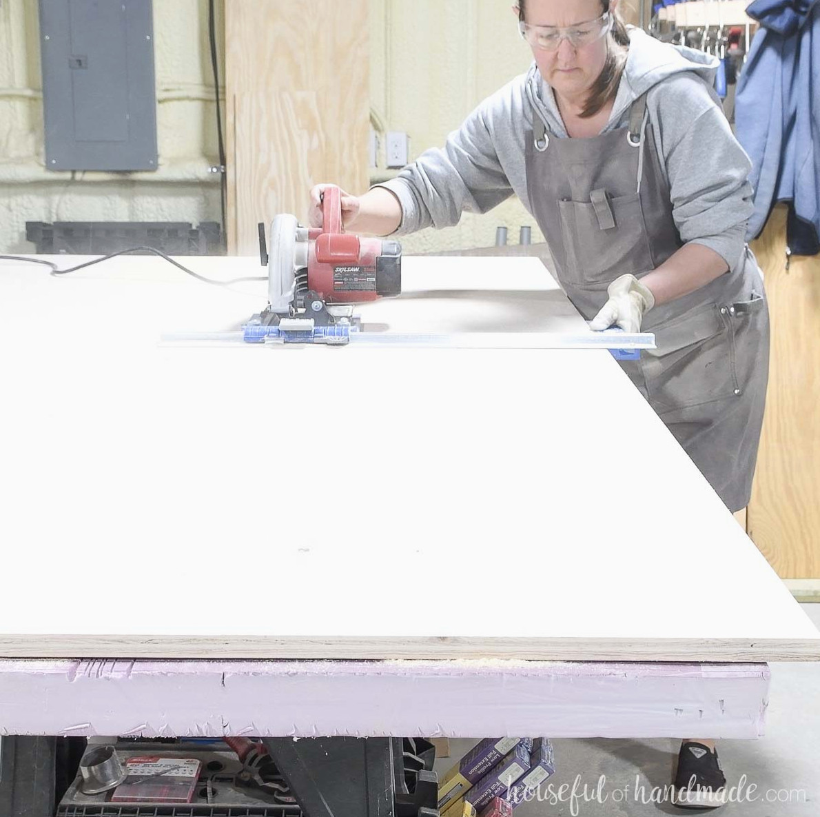 Ripping 20" pieces of plywood with a circular saw and RipCut. 