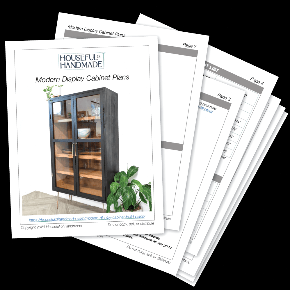 PDF woodworking plans for a contemporary display cabinet with glass front doors.