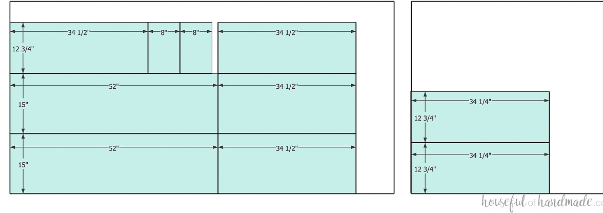Cutting layout for the plywood used in the DIY contemporary display cabinet.