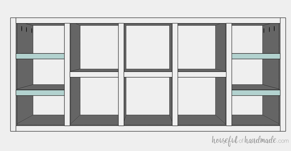 Face frames added to the shelf fronts rather than installing doors.