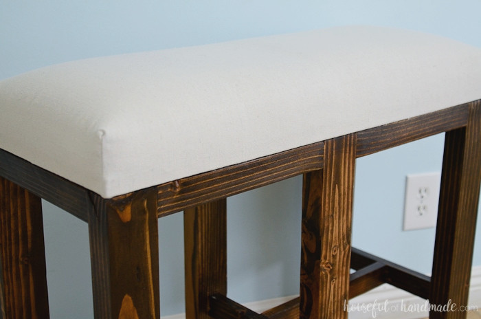 Cover double bar stool benches with drop cloth for simple cleaning. Drop cloth is remarkably durable and budget-friendly! Housefulofhandmade.com