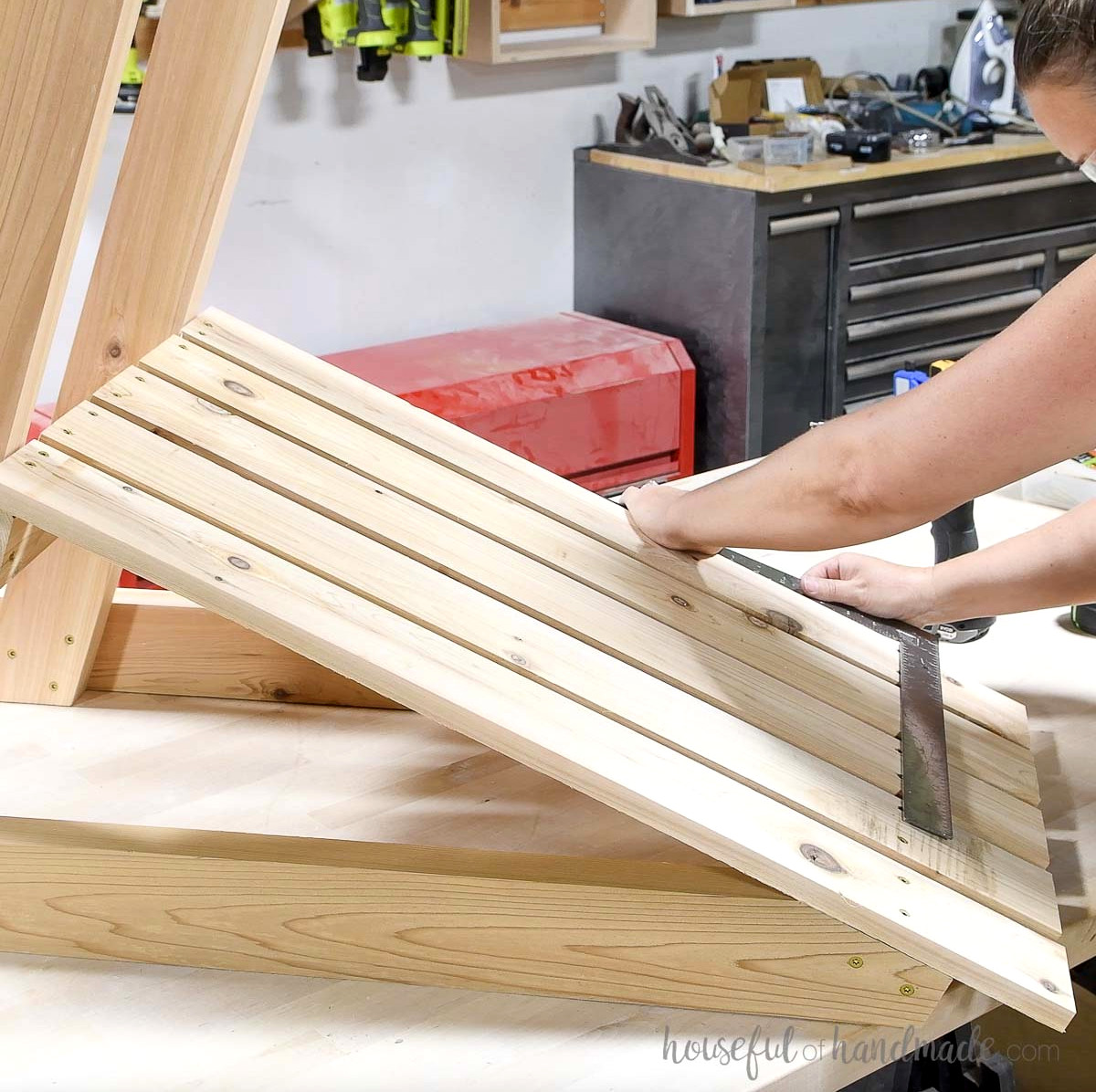 Using a square to align all the screws in a straight row on the back.