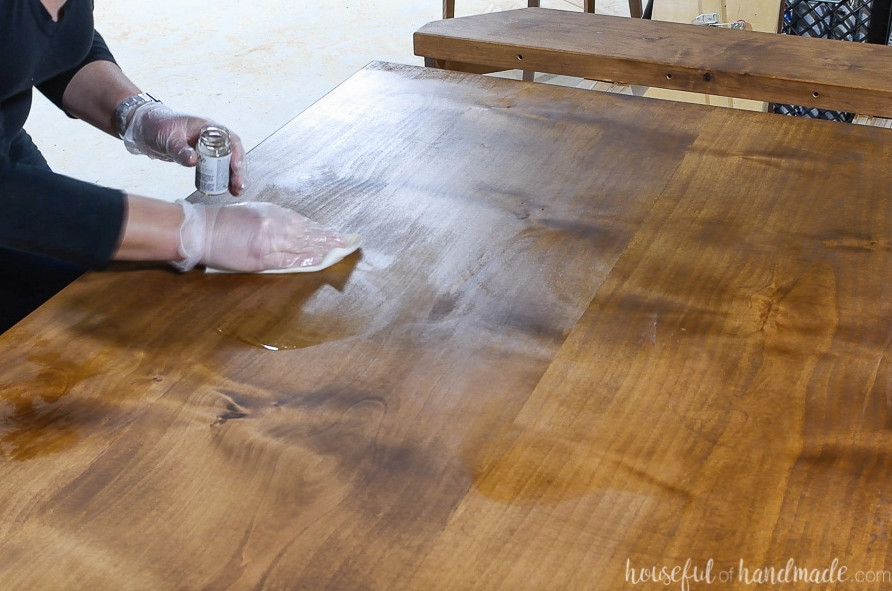 Buffing in the tung oil finish with a lint free rag.