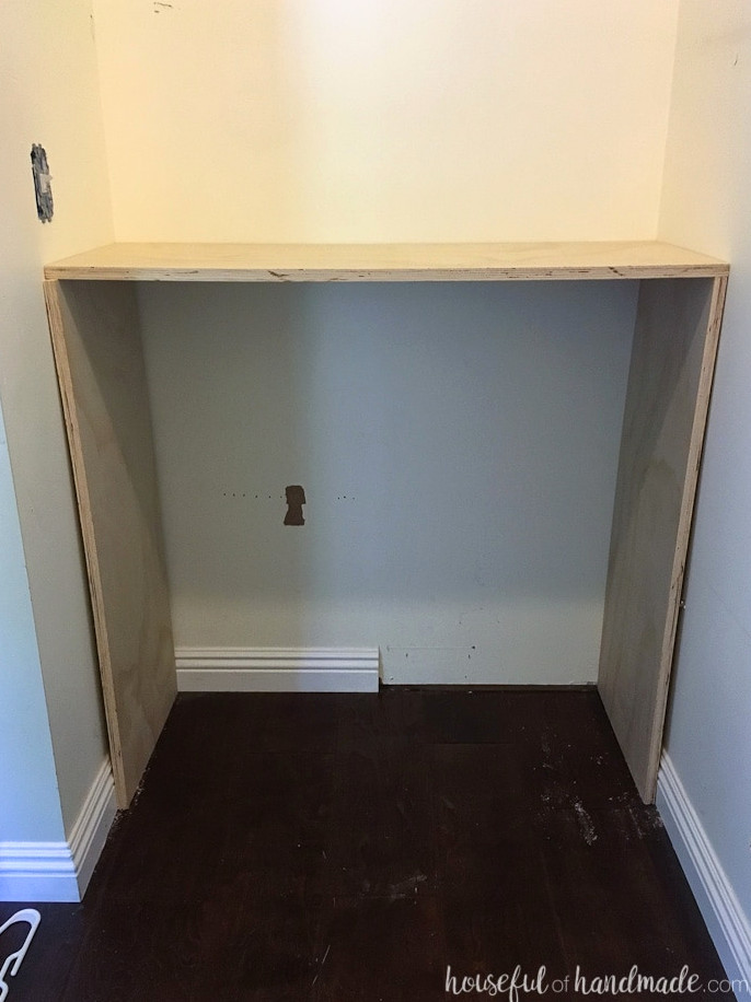 Cut closet organizer pieces dry fitted inside the closet before assembly.