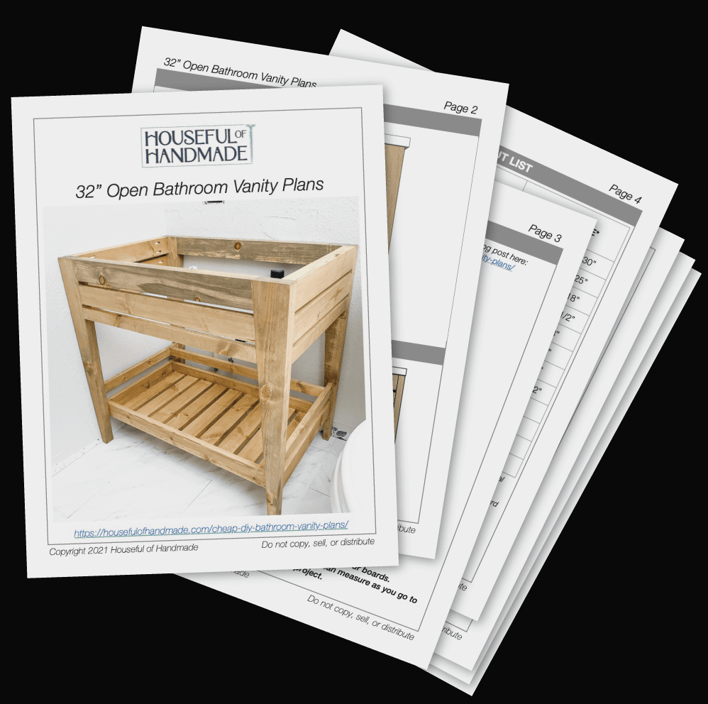PDF drawings for an open bathroom vanity without drawers.