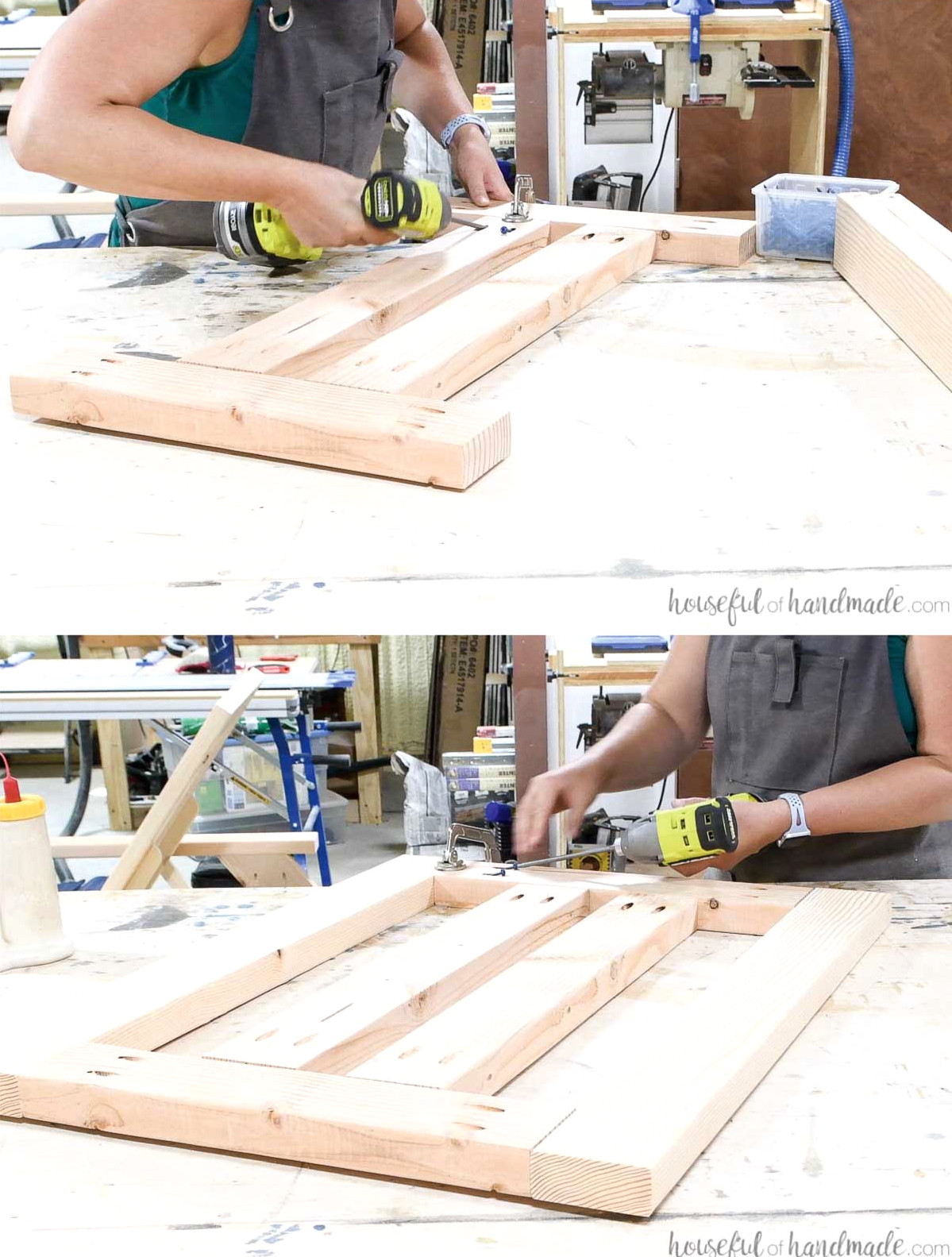 Building the back rest of the chaise lounge chair from 2x4 boards with pocket holes.
