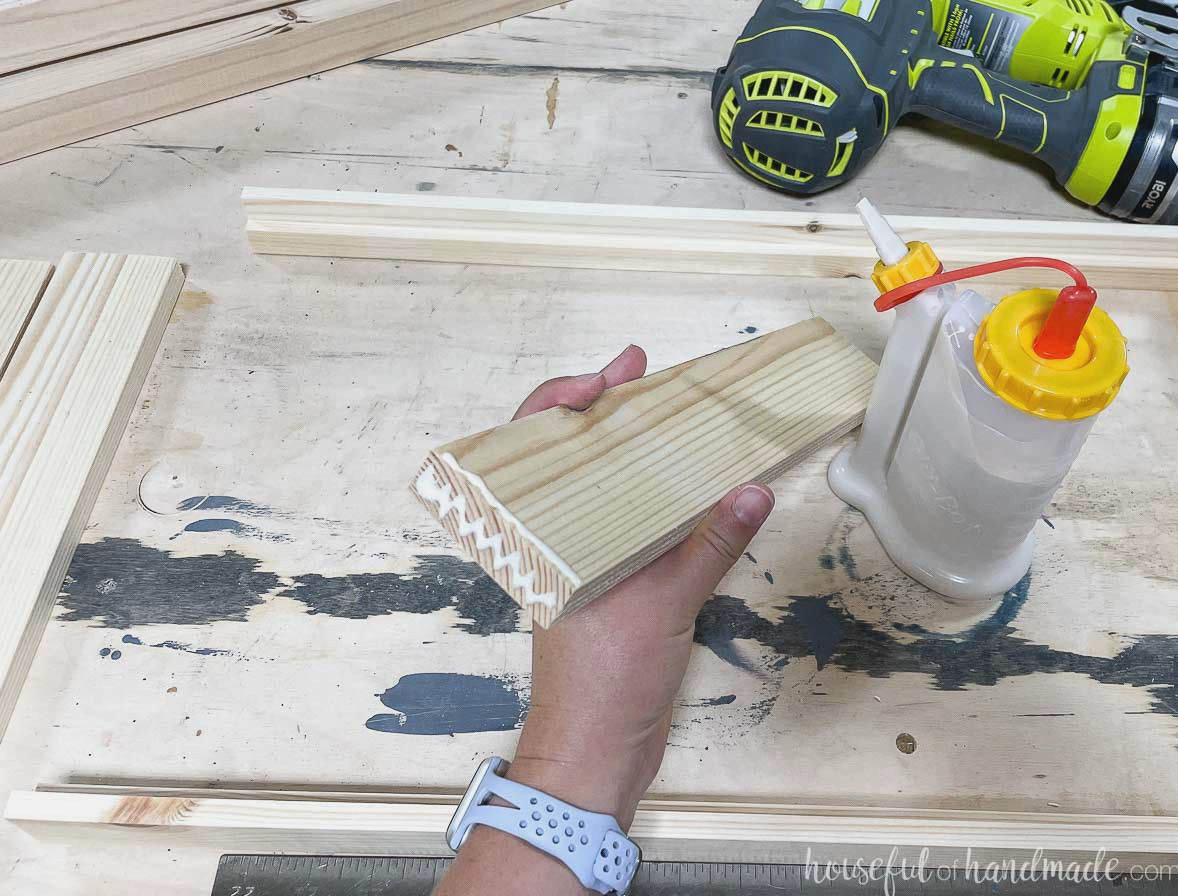 Locations for applying glue to the 1x3 boards before fitting them into the grooves. 