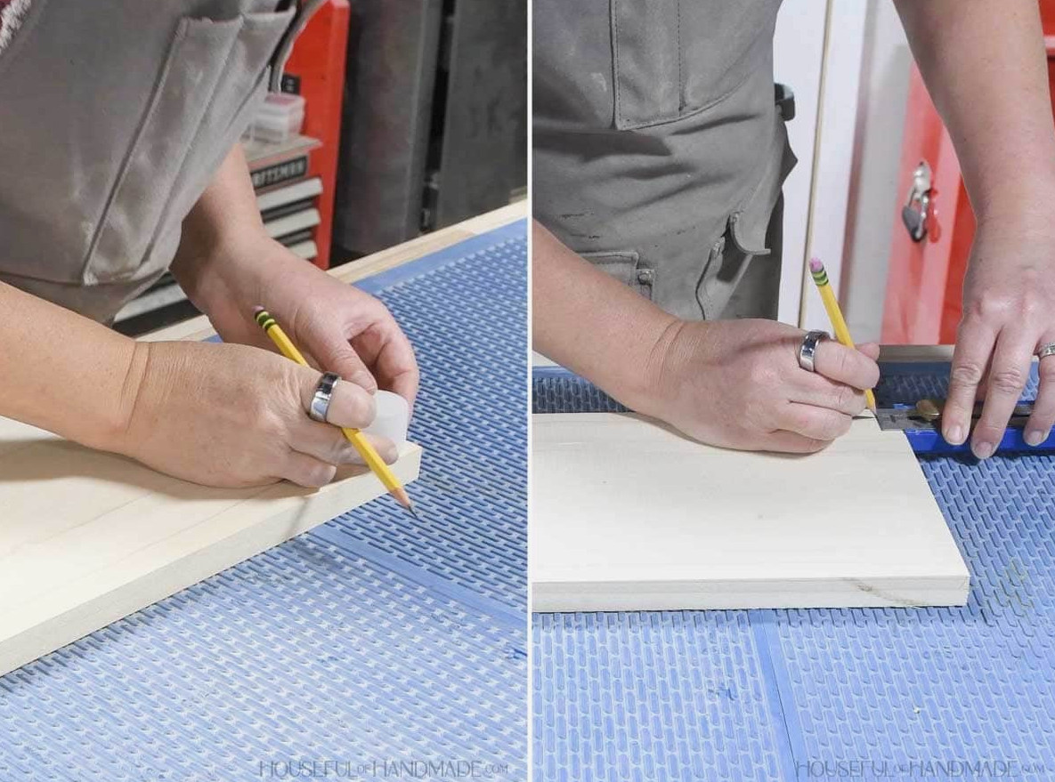 Marking out holes and curves on the side board. 