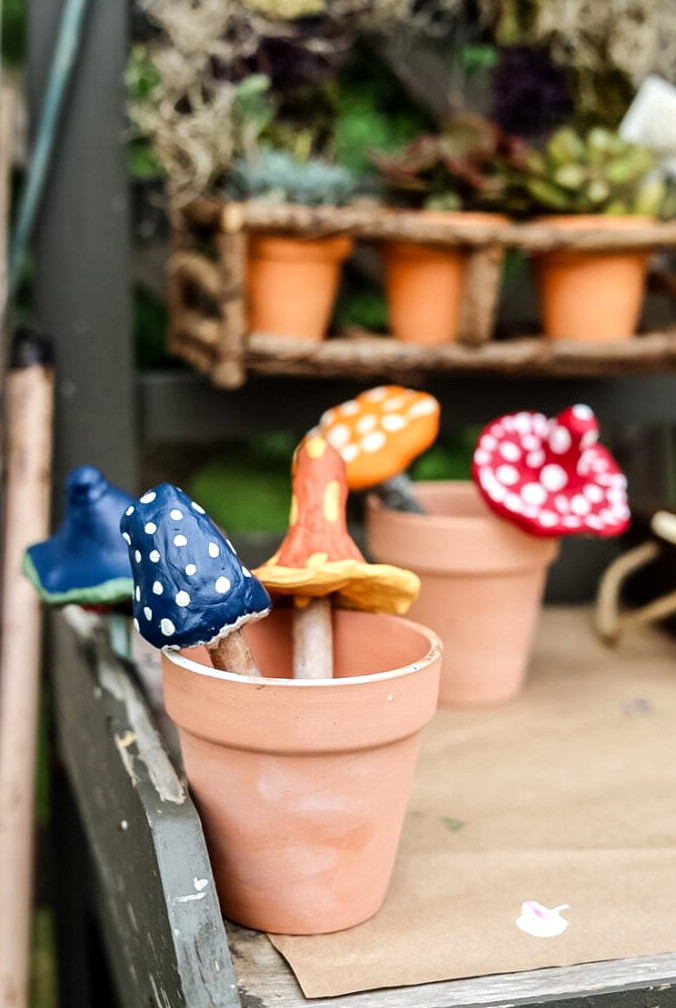 clay mushrooms in assorted colors