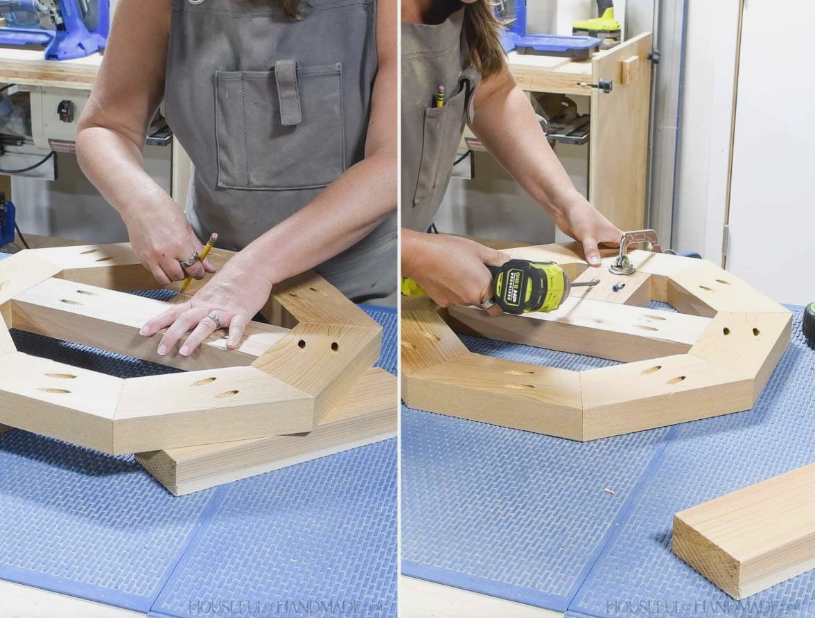 Measuring and adding cross pieces to the center of the octagon.