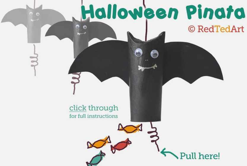 Halloween Pinata - such a charming and easy project. Transform a TP roll into a TP Roll Bat pinata!! So entertaining and budget-friendly!