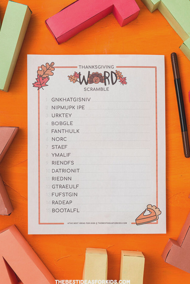 Thanksgiving Word Scramble (Free Printable)