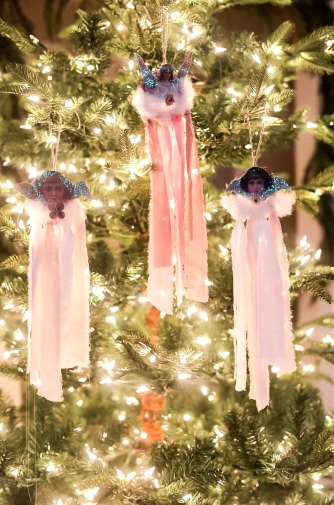 angel ornaments hanging on tree