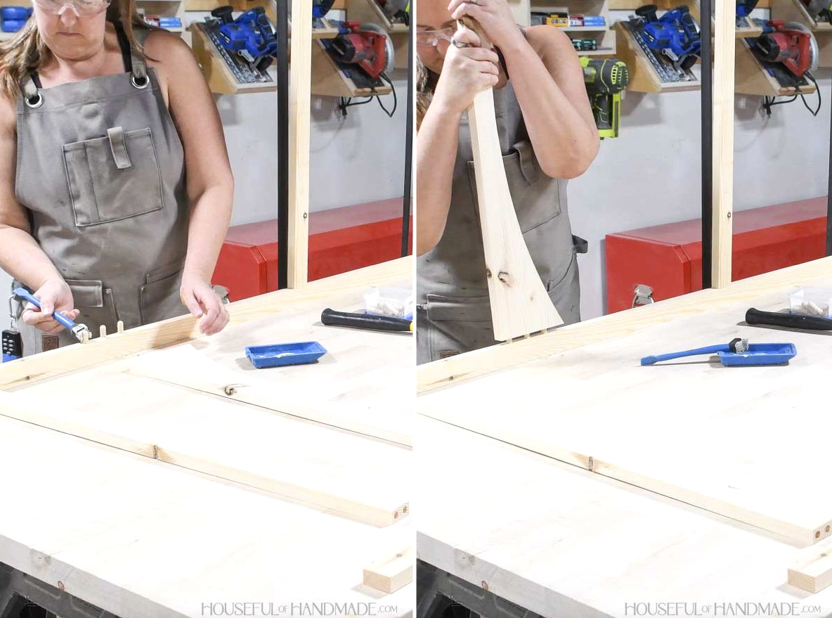Joining face frame rails to the stiles with dowel pins.