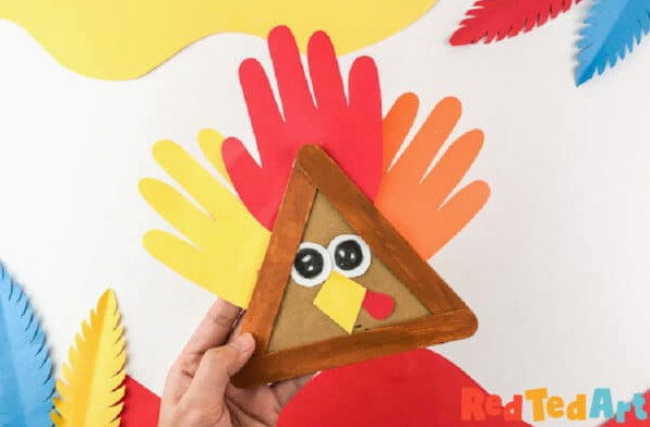 finished preschol turkey handprint craft