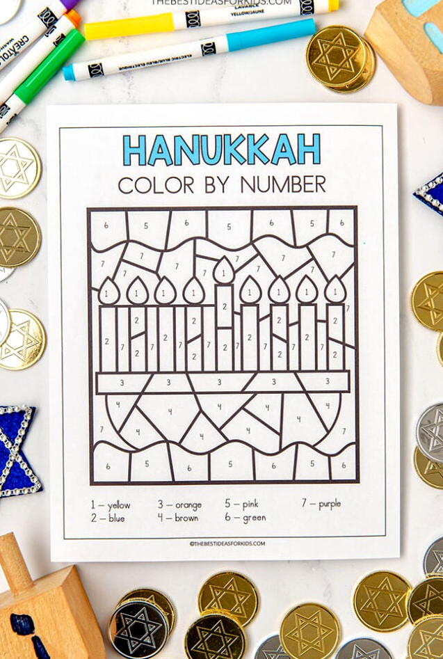 Color by Number Hanukkah Menorah