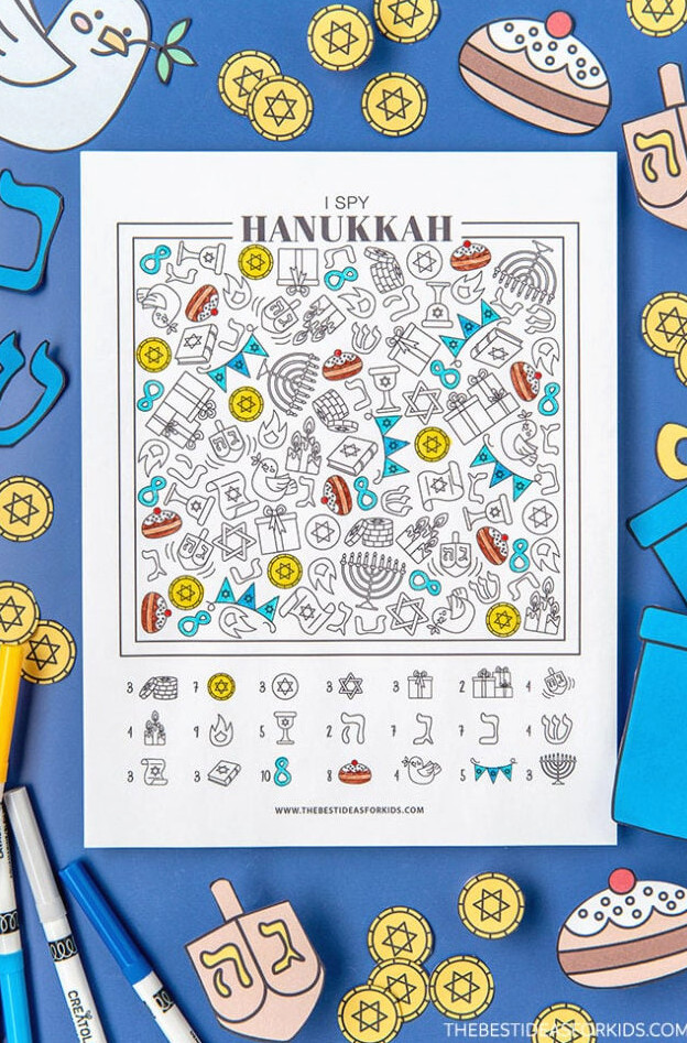 Coloring Sheet I spy for Hanukkah