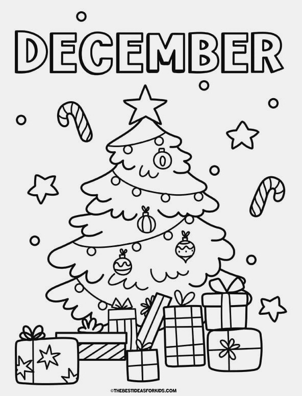 December Christmas Tree Coloring Page