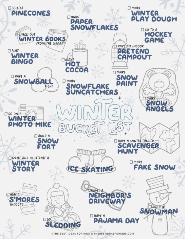 Winter Bucket List Coloring Page