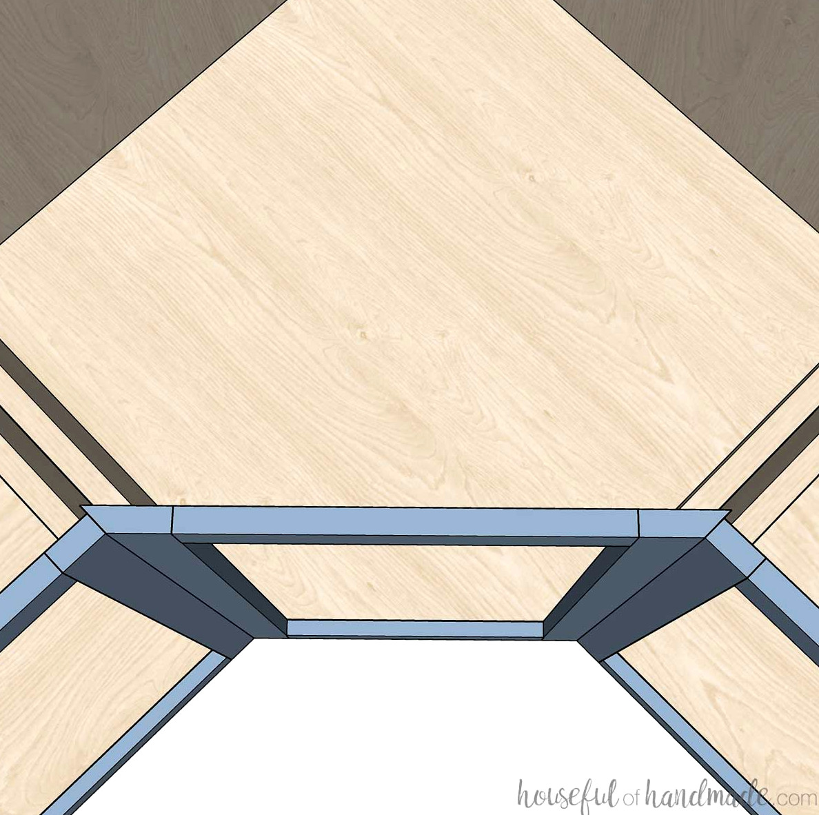 Close up of the angles cut in the diagonal corner cabinet for the face frame. 