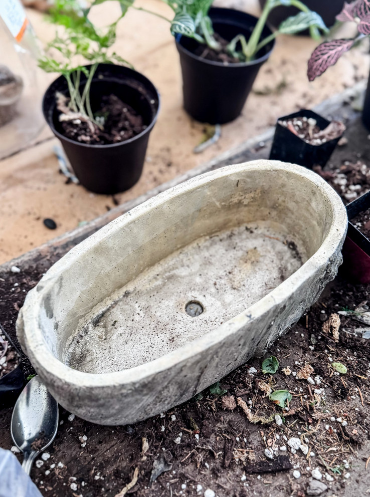 oblong cement planter