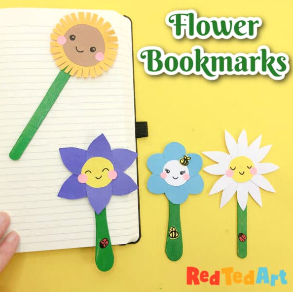 Popsicle Stick Flower Bookmarks - easy gifts for kids to make