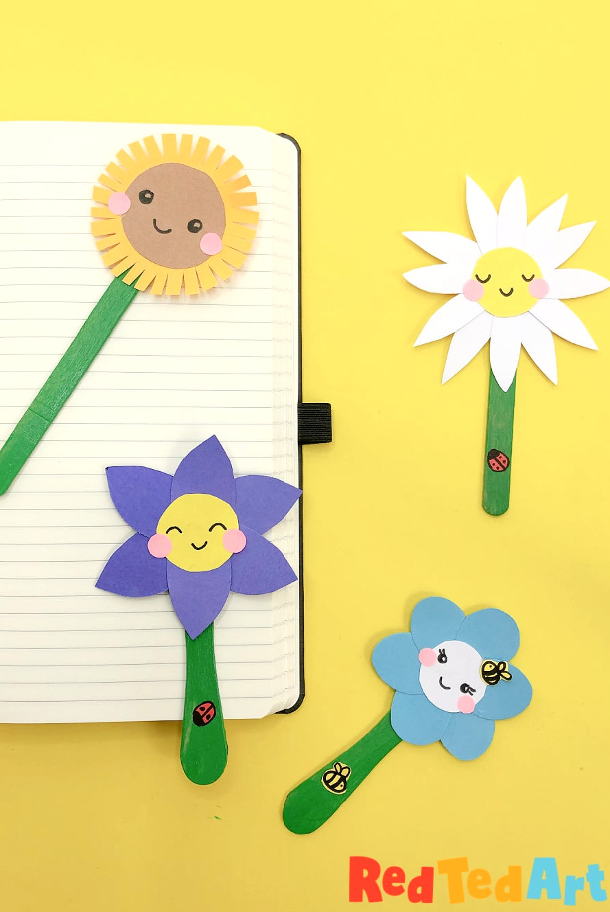 Popsicle Stick Flower Bookmarks DIY