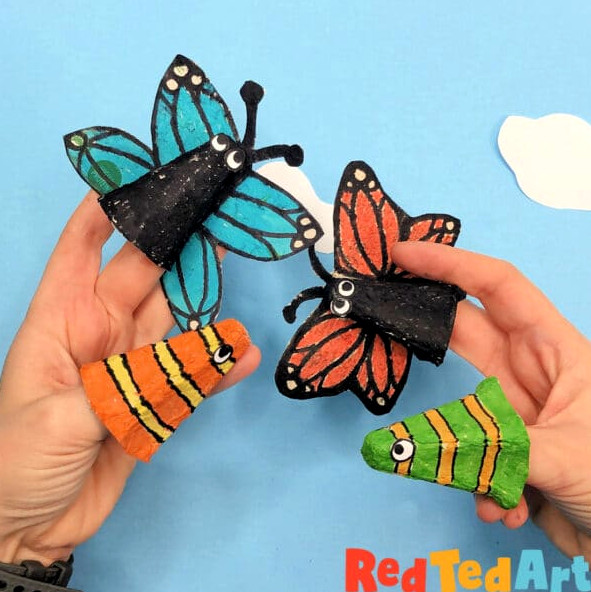 recycled butterfly craft puppets