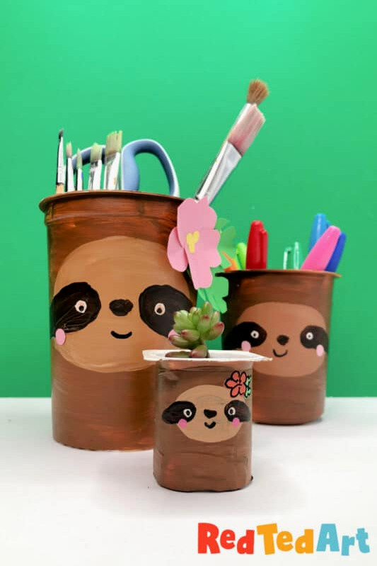 sloth pen pots and sloth planter diys