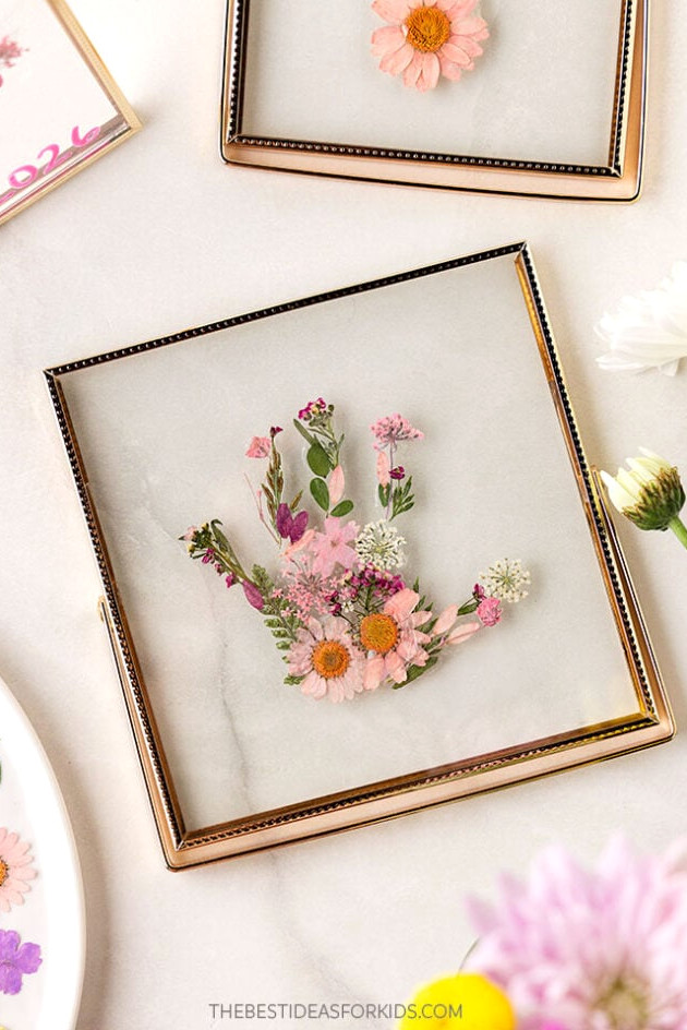 Pressed Flower Handprint Keepsake