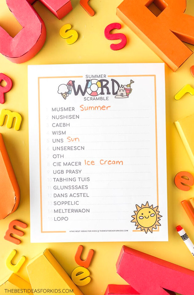 Printable Summer Word Scramble Exercise