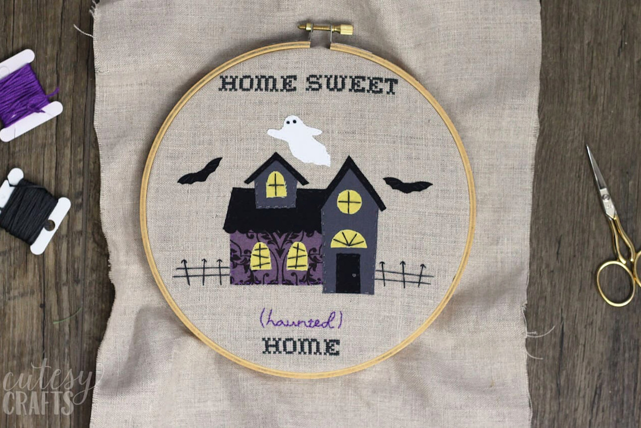 haunted house embroidery design