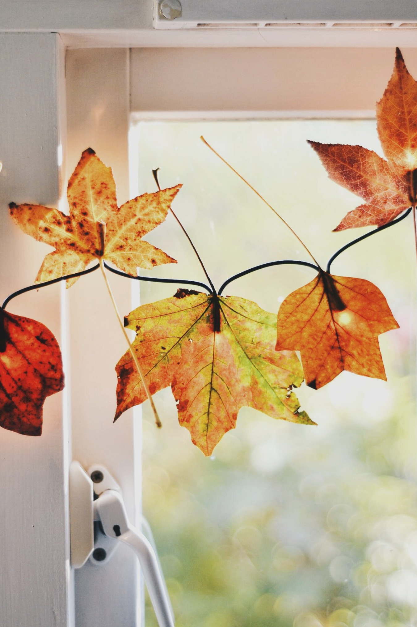DIY autumn leaf garland with fairy lights