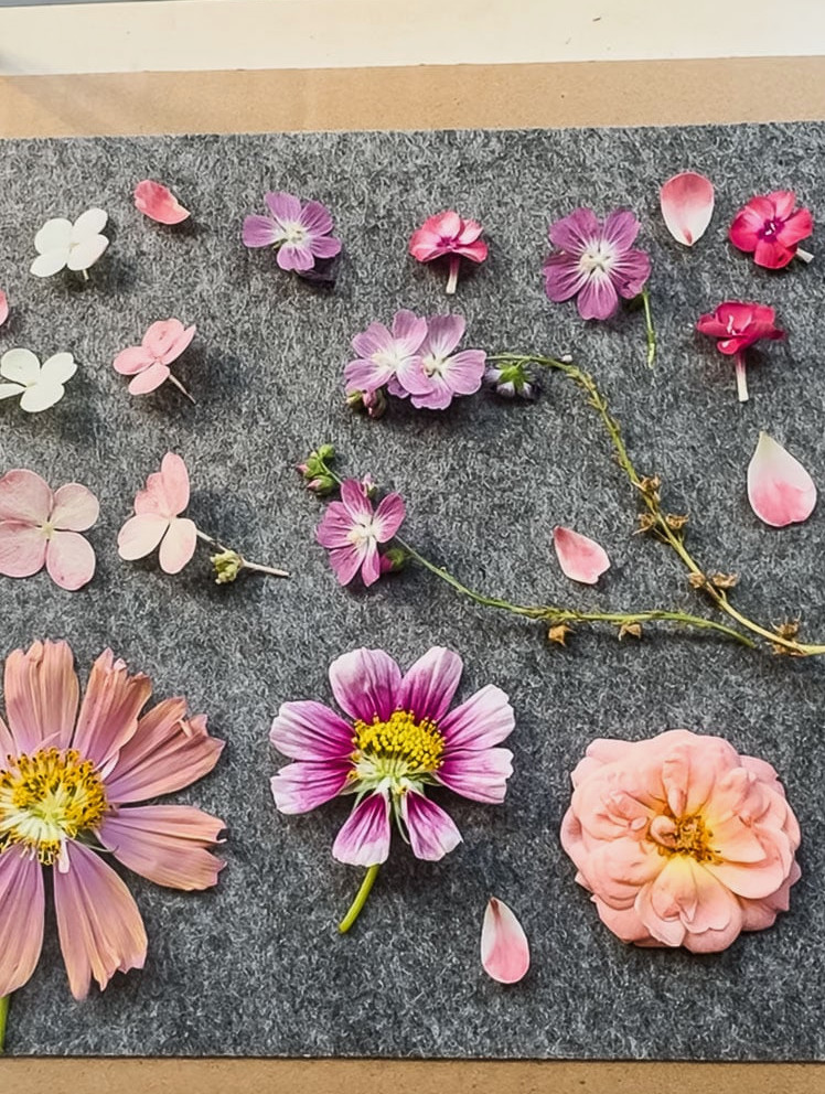 flowers on piece of gray felt